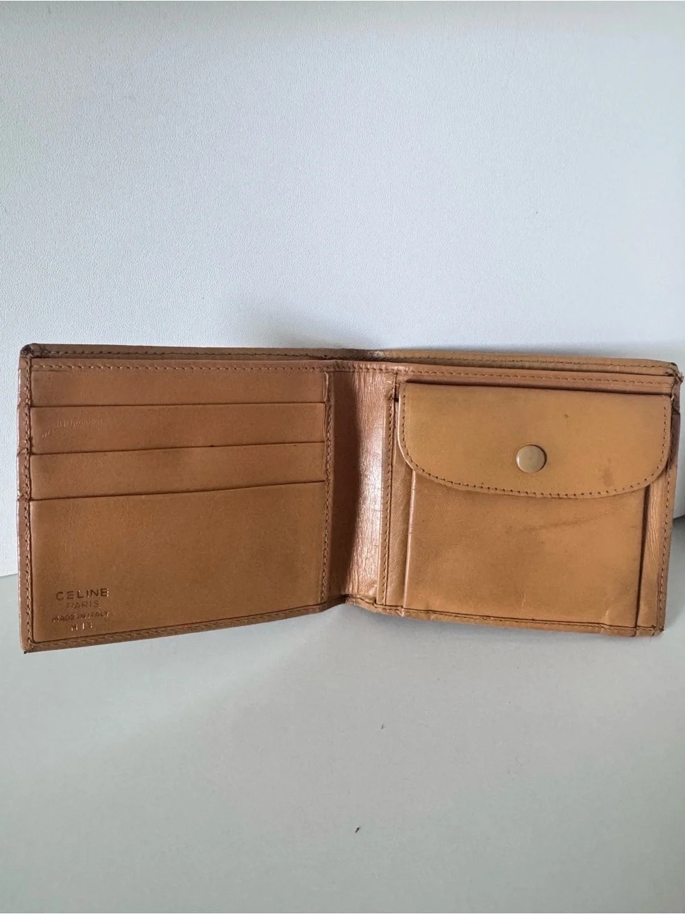 CELINE Authentic Vintage Wallet Macadam Bi Fold in Brown and Tan